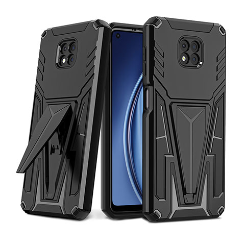 Coque Contour Silicone et Plastique Housse Etui Mat avec Support pour Motorola Moto G Power (2021) Noir