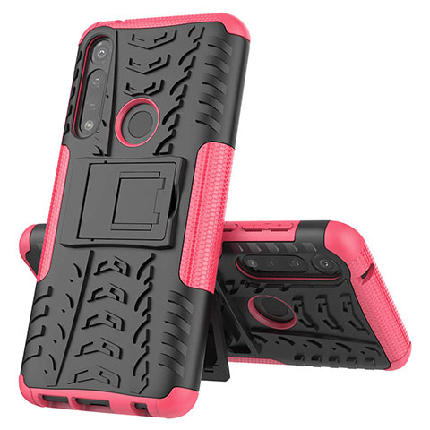 Coque Contour Silicone et Plastique Housse Etui Mat avec Support pour Motorola Moto G Power Rose