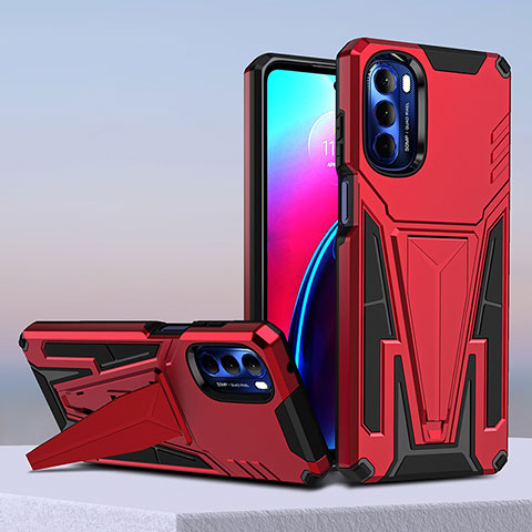Coque Contour Silicone et Plastique Housse Etui Mat avec Support pour Motorola Moto G Stylus (2022) 5G Rouge