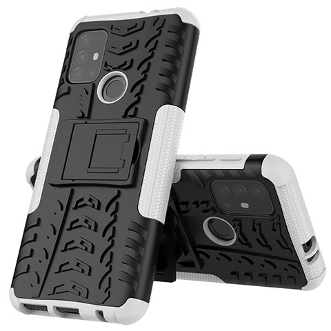 Coque Contour Silicone et Plastique Housse Etui Mat avec Support pour Motorola Moto G10 Blanc