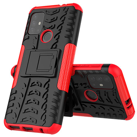 Coque Contour Silicone et Plastique Housse Etui Mat avec Support pour Motorola Moto G10 Power Rouge