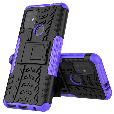 Coque Contour Silicone et Plastique Housse Etui Mat avec Support pour Motorola Moto G10 Power Violet