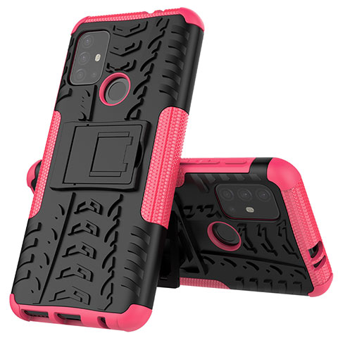 Coque Contour Silicone et Plastique Housse Etui Mat avec Support pour Motorola Moto G10 Rose Rouge