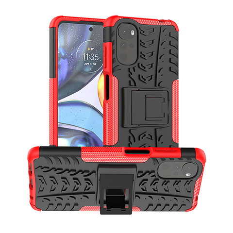 Coque Contour Silicone et Plastique Housse Etui Mat avec Support pour Motorola Moto G22 Rouge