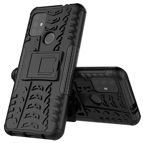 Coque Contour Silicone et Plastique Housse Etui Mat avec Support pour Motorola Moto G30 Noir