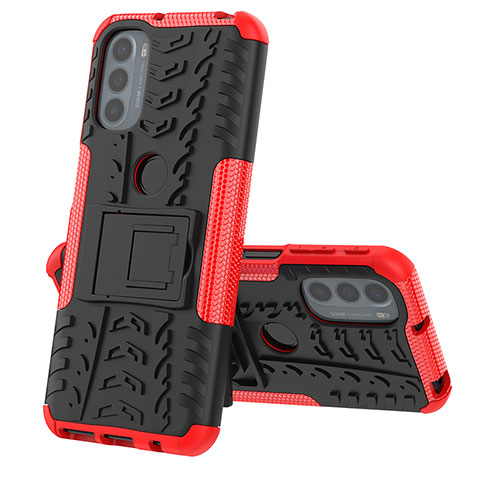 Coque Contour Silicone et Plastique Housse Etui Mat avec Support pour Motorola Moto G31 Rouge