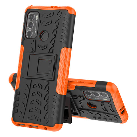 Coque Contour Silicone et Plastique Housse Etui Mat avec Support pour Motorola Moto G40 Fusion Orange