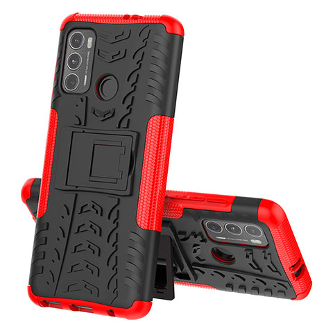 Coque Contour Silicone et Plastique Housse Etui Mat avec Support pour Motorola Moto G40 Fusion Rouge