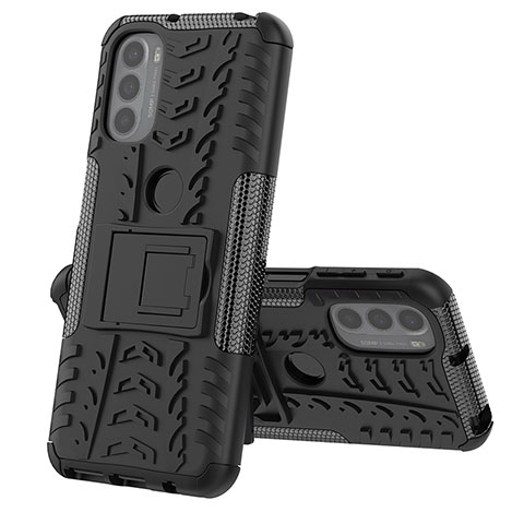 Coque Contour Silicone et Plastique Housse Etui Mat avec Support pour Motorola Moto G41 Noir