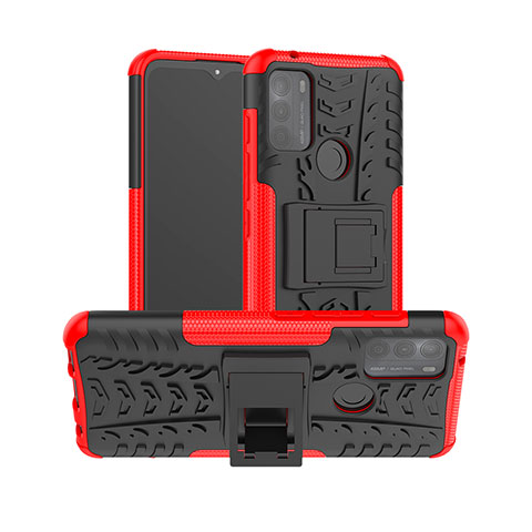 Coque Contour Silicone et Plastique Housse Etui Mat avec Support pour Motorola Moto G50 Rouge