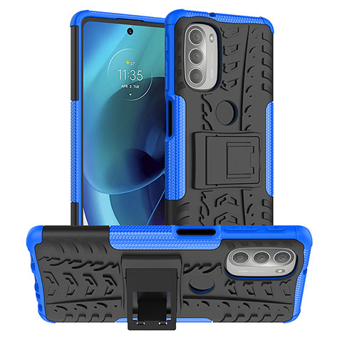 Coque Contour Silicone et Plastique Housse Etui Mat avec Support pour Motorola Moto G51 5G Bleu