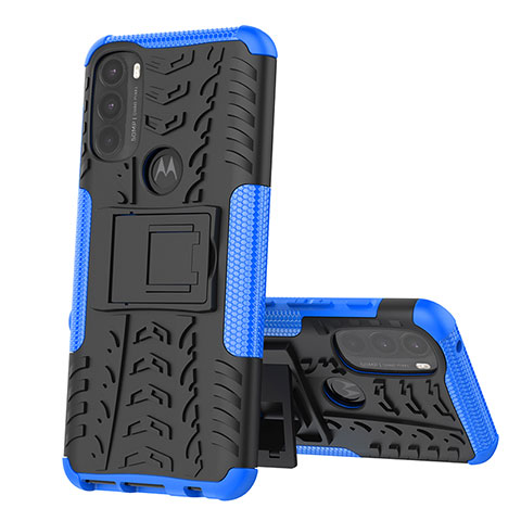 Coque Contour Silicone et Plastique Housse Etui Mat avec Support pour Motorola Moto G71 5G Bleu