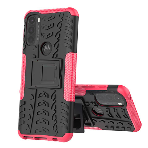 Coque Contour Silicone et Plastique Housse Etui Mat avec Support pour Motorola Moto G71 5G Rose Rouge