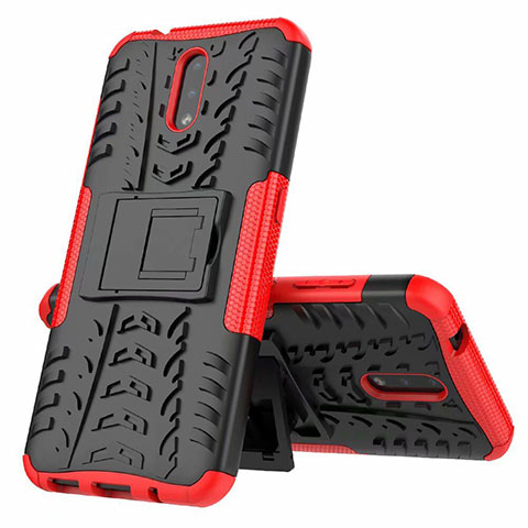 Coque Contour Silicone et Plastique Housse Etui Mat avec Support pour Nokia 2.3 Rouge