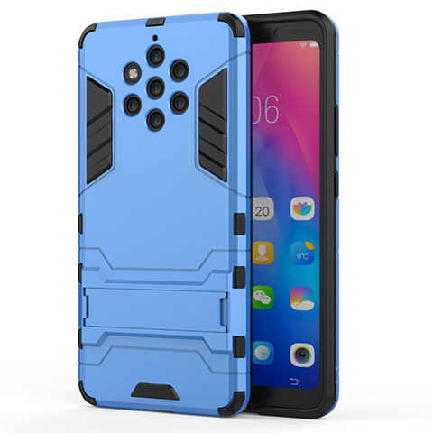 Coque Contour Silicone et Plastique Housse Etui Mat avec Support pour Nokia 9 PureView Bleu Ciel