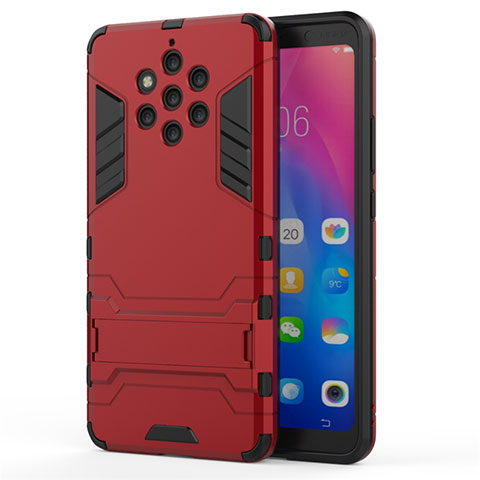 Coque Contour Silicone et Plastique Housse Etui Mat avec Support pour Nokia 9 PureView Rouge