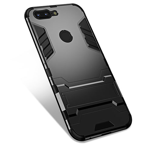 Coque Contour Silicone et Plastique Housse Etui Mat avec Support pour OnePlus 5T A5010 Noir