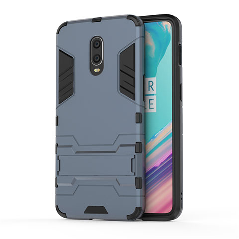 Coque Contour Silicone et Plastique Housse Etui Mat avec Support pour OnePlus 7 Bleu