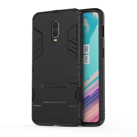 Coque Contour Silicone et Plastique Housse Etui Mat avec Support pour OnePlus 7 Noir