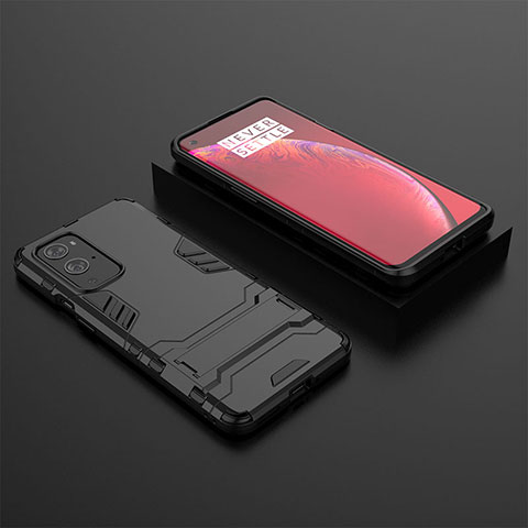 Coque Contour Silicone et Plastique Housse Etui Mat avec Support pour OnePlus 9 Pro 5G Noir