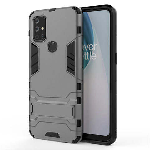 Coque Contour Silicone et Plastique Housse Etui Mat avec Support pour OnePlus Nord N10 5G Gris