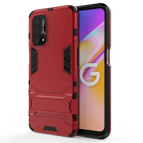 Coque Contour Silicone et Plastique Housse Etui Mat avec Support pour OnePlus Nord N200 5G Rouge