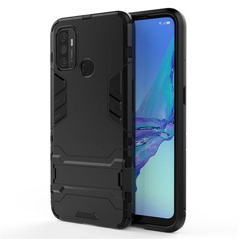 Coque Contour Silicone et Plastique Housse Etui Mat avec Support pour Oppo A11s Noir