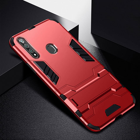 Coque Contour Silicone et Plastique Housse Etui Mat avec Support pour Oppo A31 Rouge