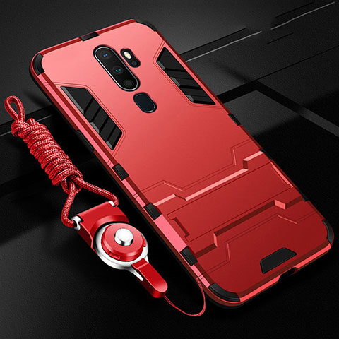 Coque Contour Silicone et Plastique Housse Etui Mat avec Support pour Oppo A9 (2020) Rouge