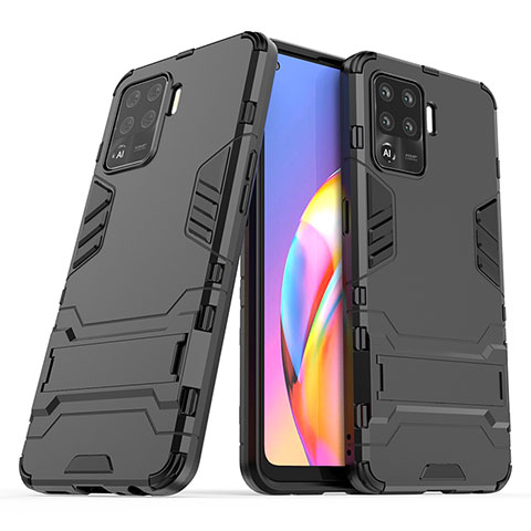 Coque Contour Silicone et Plastique Housse Etui Mat avec Support pour Oppo A94 4G Noir