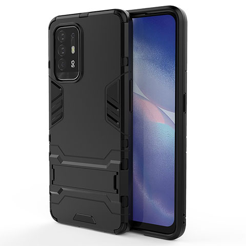 Coque Contour Silicone et Plastique Housse Etui Mat avec Support pour Oppo A94 5G Noir