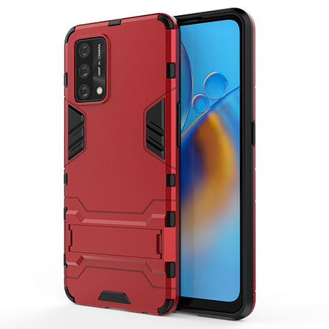 Coque Contour Silicone et Plastique Housse Etui Mat avec Support pour Oppo A95 4G Rouge