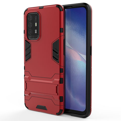 Coque Contour Silicone et Plastique Housse Etui Mat avec Support pour Oppo A95 5G Rouge