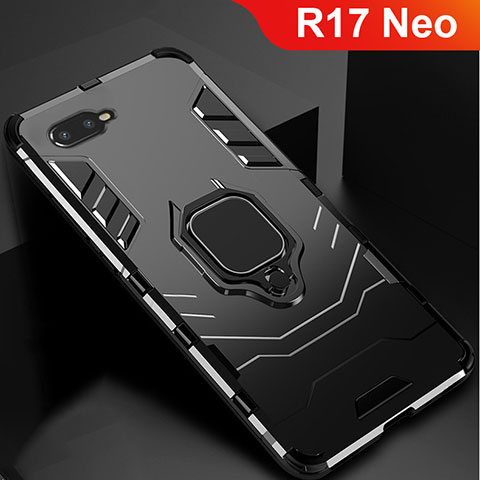 Coque Contour Silicone et Plastique Housse Etui Mat avec Support pour Oppo R17 Neo Noir