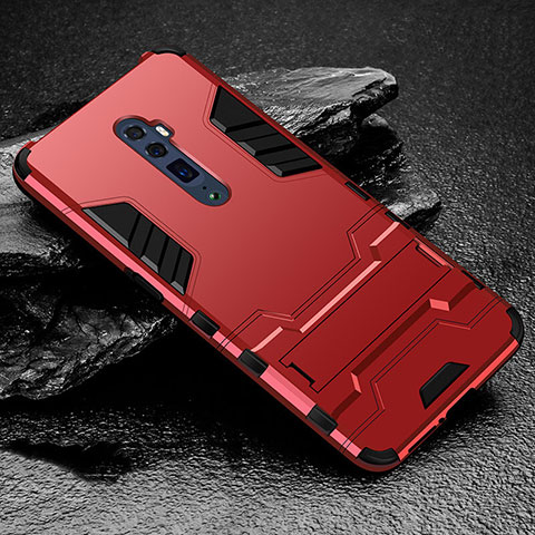 Coque Contour Silicone et Plastique Housse Etui Mat avec Support pour Oppo Reno 10X Zoom Rouge