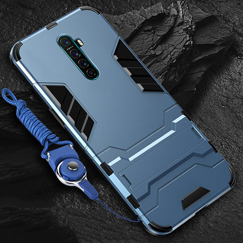 Coque Contour Silicone et Plastique Housse Etui Mat avec Support pour Oppo Reno Ace Bleu Ciel