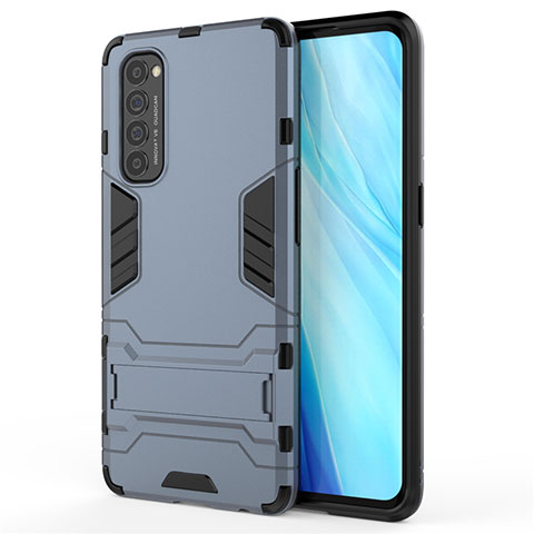 Coque Contour Silicone et Plastique Housse Etui Mat avec Support pour Oppo Reno4 Pro 4G Bleu