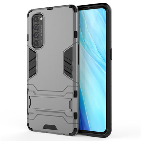 Coque Contour Silicone et Plastique Housse Etui Mat avec Support pour Oppo Reno4 Pro 4G Gris