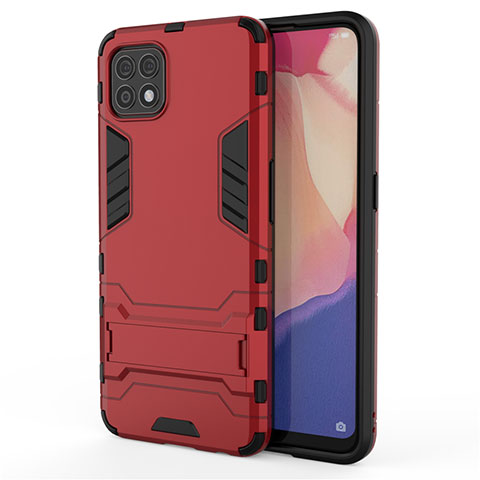 Coque Contour Silicone et Plastique Housse Etui Mat avec Support pour Oppo Reno4 SE 5G Rouge