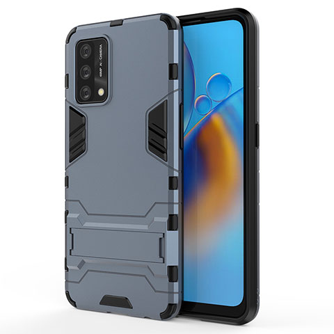 Coque Contour Silicone et Plastique Housse Etui Mat avec Support pour Oppo Reno6 Lite Bleu