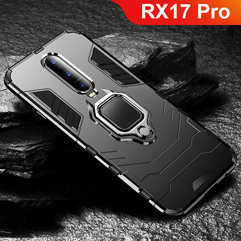 Coque Contour Silicone et Plastique Housse Etui Mat avec Support pour Oppo RX17 Pro Noir