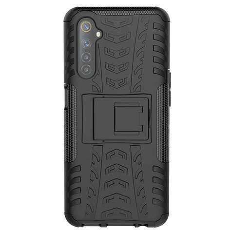 Coque Contour Silicone et Plastique Housse Etui Mat avec Support pour Realme 6 Noir