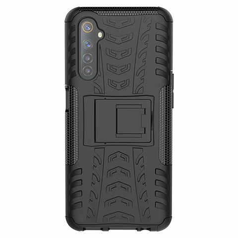 Coque Contour Silicone et Plastique Housse Etui Mat avec Support pour Realme 6s Noir