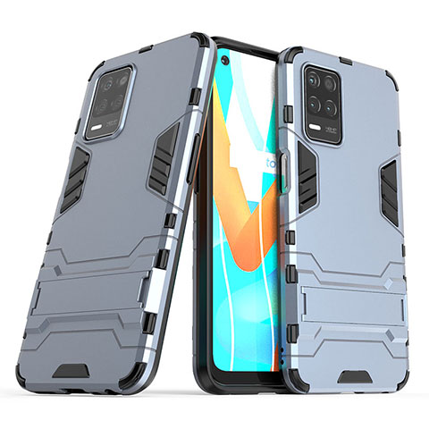 Coque Contour Silicone et Plastique Housse Etui Mat avec Support pour Realme 8s 5G Bleu