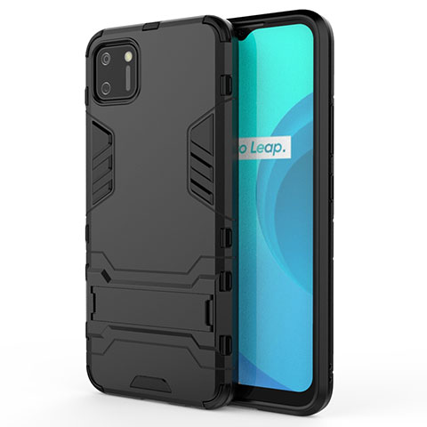 Coque Contour Silicone et Plastique Housse Etui Mat avec Support pour Realme C11 Noir