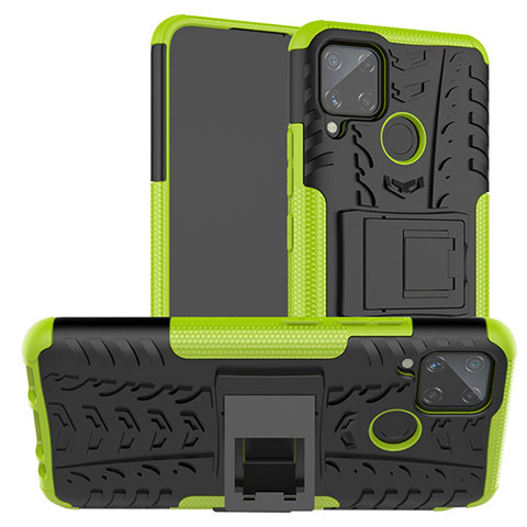 Coque Contour Silicone et Plastique Housse Etui Mat avec Support pour Realme C15 Vert