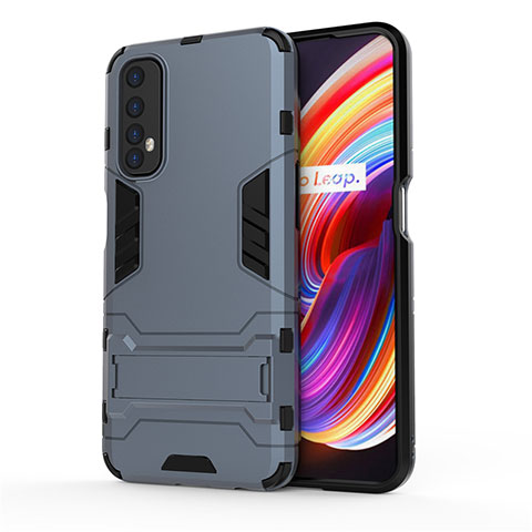 Coque Contour Silicone et Plastique Housse Etui Mat avec Support pour Realme Narzo 20 Pro Bleu