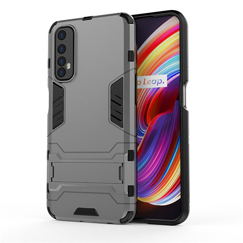 Coque Contour Silicone et Plastique Housse Etui Mat avec Support pour Realme Narzo 20 Pro Gris