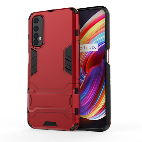 Coque Contour Silicone et Plastique Housse Etui Mat avec Support pour Realme Narzo 20 Pro Rouge