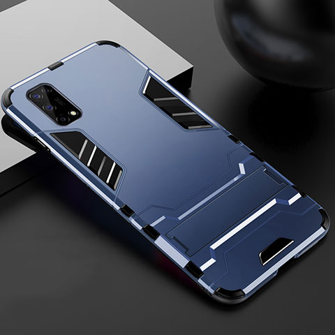 Coque Contour Silicone et Plastique Housse Etui Mat avec Support pour Realme Narzo 30 Pro 5G Bleu